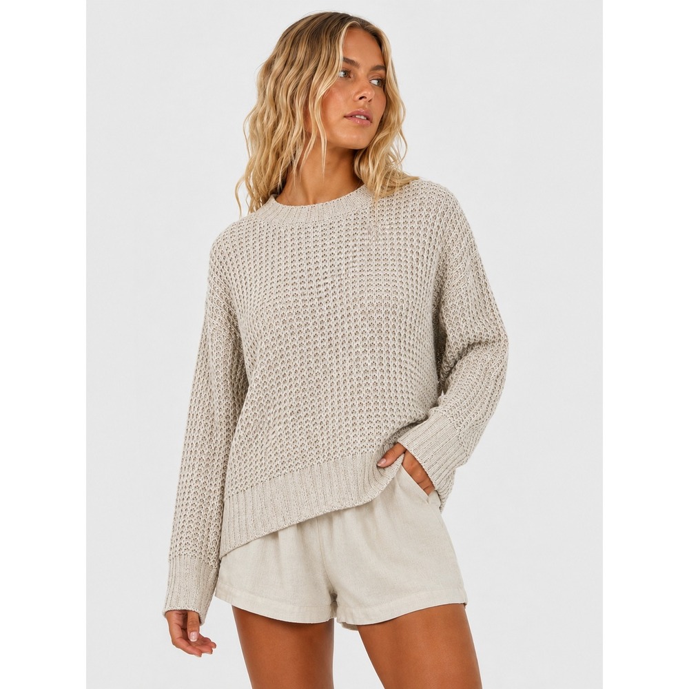 Beach Riot Cream Waffle Knit Chenille Relaxed Pullover Sweater Cover Up S M